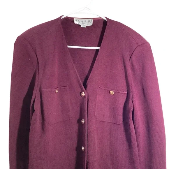 St. John Santana Knit Burgundy Sweater with Gold Accents - Picture 2 of 8